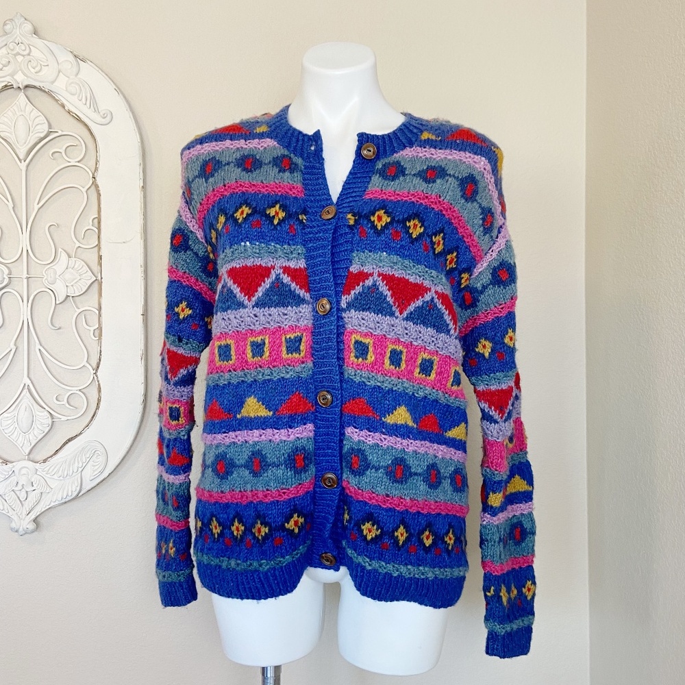 ❌SOLD❌ Bolder World | Women's Colorful Chunky Knit Cardigan Sweater | Size: M - Picture 1 of 8